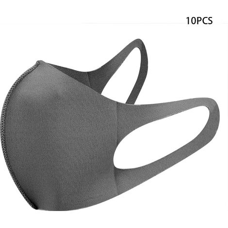 Lot de 10 masques pour enfants, réutilisables, anti-poussière, anti-soleil, respirants, gris foncé. (1/5)