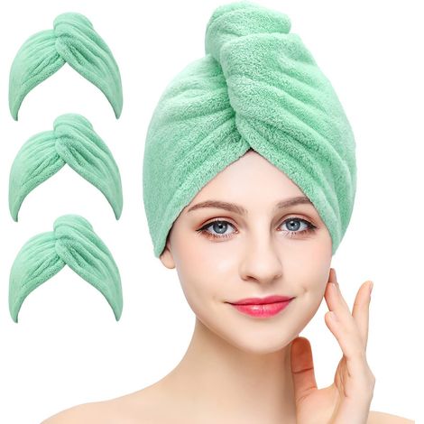 Lot de 3 serviettes en microfibre, ultra-absorbantes, adaptées à tous types de cheveux, avec boutons pour un séchage rapide, 65 x 25 cm, coloris 2 (1/5)
