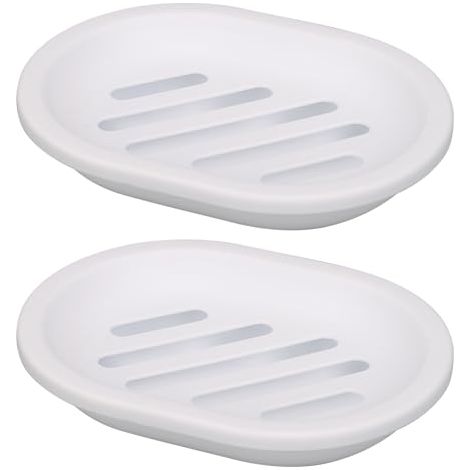 Lot de 2 Porte-savons, Porte Savon Blanc, Porte-Savon de Voyage, Nettoyage Facile, Sec, Anti-moisissures (Blanc) (1/4)