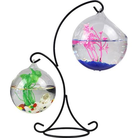 Pecera de cristal que se puede colgar en un escritorio o mesa de oficina - Mini acuario con soporte (1/5)