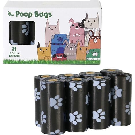 Sacs à déjections canines avec distributeur, sans parfum (8 rouleaux, 15 sacs par rouleau, total 120 pièces) (1/4)