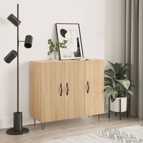 Buffet bas,Buffet Commode industriel chêne sonoma 90x34x80 cm bois d'ingénierie -QS46952 (1/5)