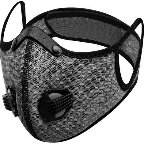 Masque de protection à charbon actif – 5 couches respirant et lavable – Filtre à charbon remplaçable – Double valve respiratoire pour cyclisme et course (1/5)