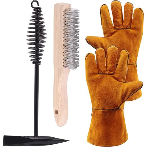 Lot de 4 marteaux de soudage 25,4 cm avec poignée à ressort hélicoïdal et brosse métallique avec une paire de gants de soudage pour enlever les scories et les résidus de soudure (1/5)