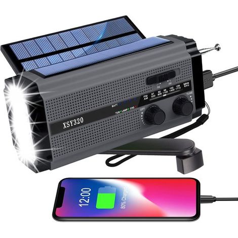 Radio solar de emergencia de cuerda, Radio, Radio de emergencia, Radio meteorológica, Emergencia, Música, Noticias, Desastres, Energía solar (1/5)
