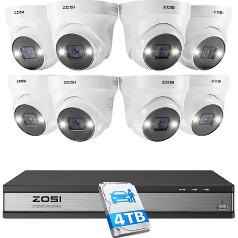 Sistema de cámaras de seguridad, detección por IA, visión nocturna, 16 canales, 8 cámaras de 8 MP, 4T-a (1/2)