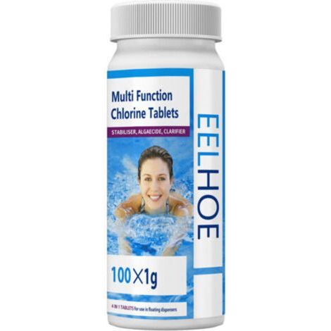 Pastilles de chlore effervescentes pour piscine, adaptées au nettoyage de la qualité de l'eau et à l'algicide des piscines et des piscines pour enfants (100 pastilles) (1/5)