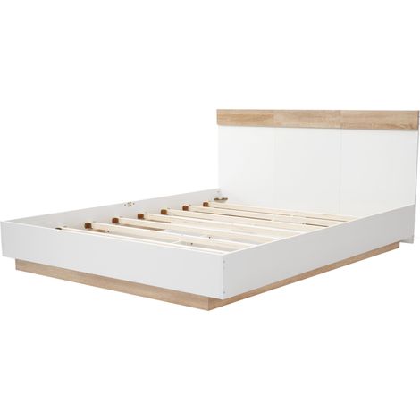 Cama doble flotante con cabecero y somier de lamas 140 x 200 cm roble sonoma blanco (1/5)