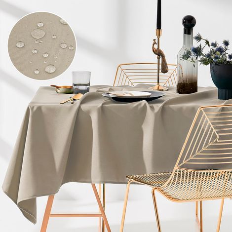 Nappe de Table 110 x 160 cm Imperméable Rectangulaire Facile d'entretien Lavable Anti Tache Protection Décoration de Banquet Toute l'année Beige (1/4)