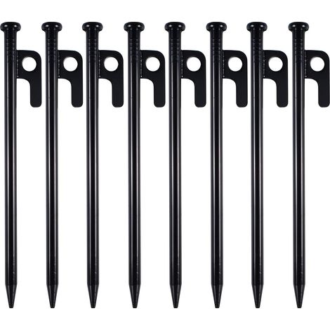 8er-Pack 20-cm-Campingheringe, Metallpfähle, robuste Zeltheringe, Zeltheringe, Garteneinfassungspfähle mit Haken und Loch für Camping und Garten (1/5)