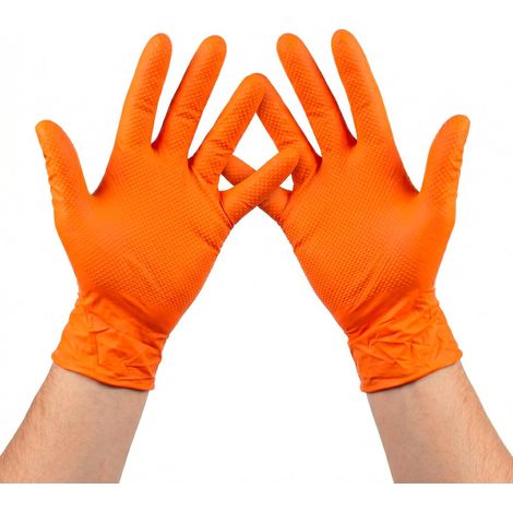 (x1 Pack 50 Unités) Gants Nitrile Diamanté Taille M, Travail Jetables, Mecanique Orange, Resistant Sans Latex, Non Poudrés (1/5)
