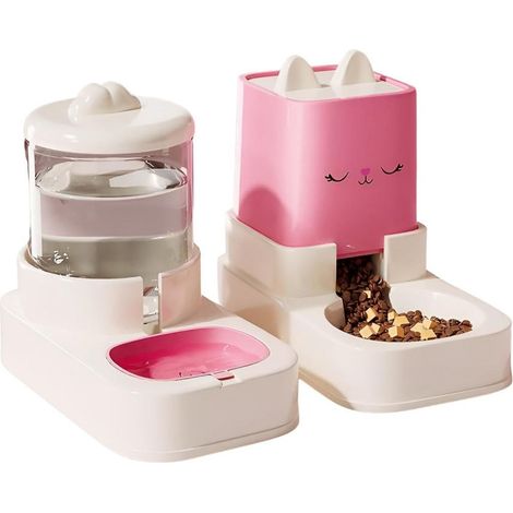Distributeur nourriture animal 2 en 1, 2200 ml croquettes et 1800 ml eau, autonome, filtre, rose, voyage (1/5)