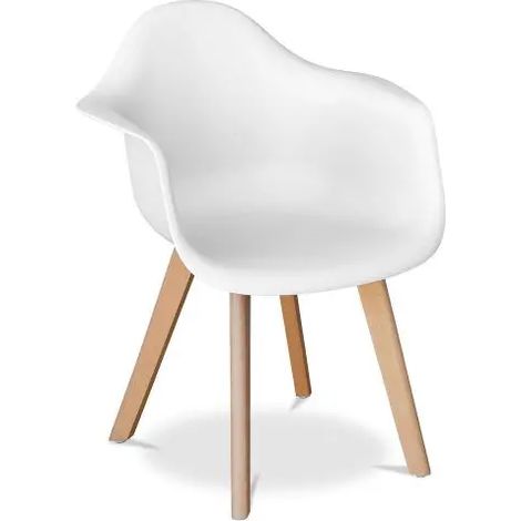 ORION91oficial® - CASIUS Armchair in White with Beech Wood Legs, Polypropylene Seat 67x57.5x82.5 cm, Perfect for Living Room, Office, Dining, and Teleworking, CE Certified. (1/5)