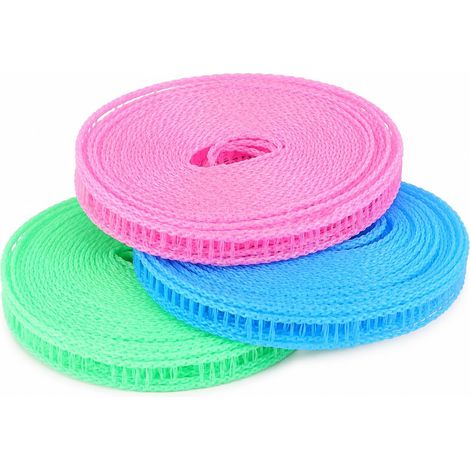 Tendedero cortavientos y antideslizante, cuerda de nailon con gancho - 5 metros (varios colores (paquete de 3)) (1/4)