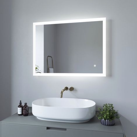Led Badspiegel mit Beleuchtung Kosmetikspiegel Wandspiegel Touch Beleuchtet Badezimmerspiegel Kaltweiß 6400K Dimmbar Memory-Funktion Antifog 80x60 cm Vertikal oder Horizontal montierbar (1/5)