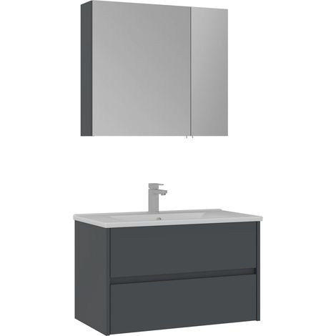 Set mobile lavabo con specchio (2 pezzi) "Side 85 v2" - 85 x 45 x 52 cm - Antracite opaco (1/3)