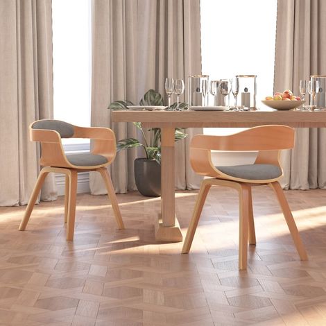Chaises à manger lot de 2 taupe bois courbé et tissu (1/4)