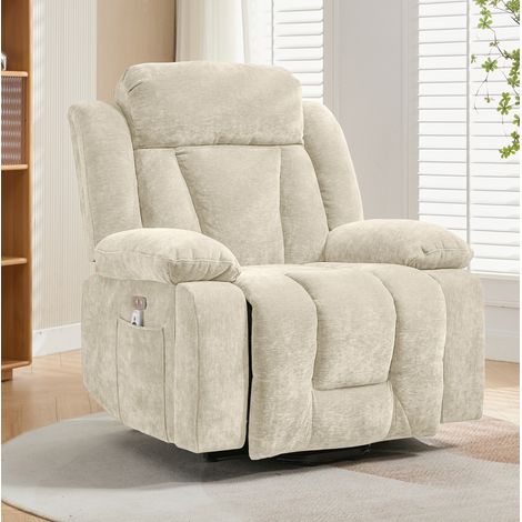 Poltrona massaggiante elettrica 95x94x107 cm, con funzioni di massaggio e riscaldamento su 8 punti, in tessuto, con vani portaoggetti e tasche laterali e porta USB, beige (1/5)