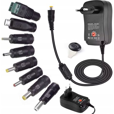 30-W-Gleichstromnetzteil – Universeller Netzadapter  3–12 V  1,2 A  8 Anschlüsse (inkl. Micro-USB, LED)  USB  EU  Spannungsregelung (1/5)