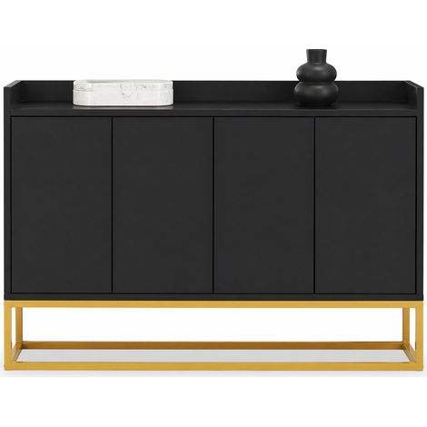 Buffet de rangement 4 portes sans poignée, noir, structure métal, plateau MDF, 120 x 30 x 80 cm, style minimaliste pour salon ou salle à manger CHICFURN (1/5)