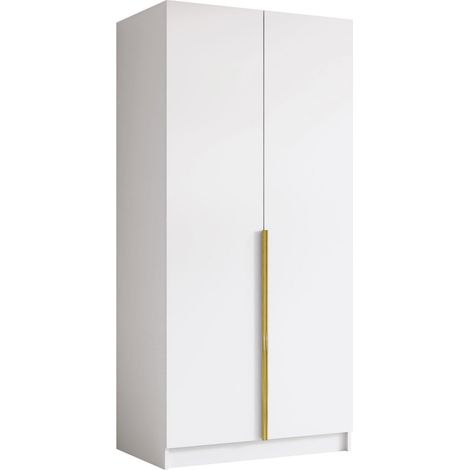 Armario Closico Staton I, Blanco + Dorado, 215x100x58cm, Puertas de armario: Con bisagras, Número de estantes: 0