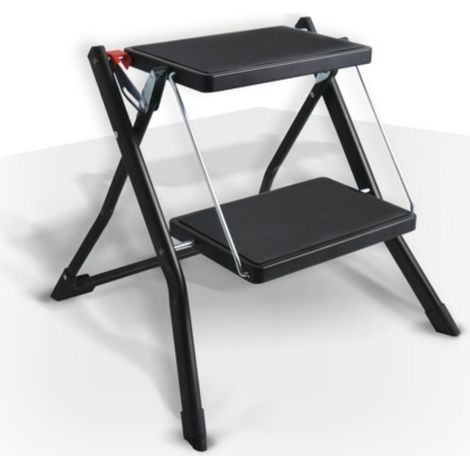 Marche Pied 2 marches pliant & anti-dérapant léger en Acier - Max 150kg - Noir mat MSV