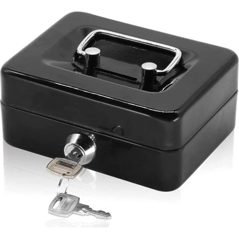 Caisse avec Serrure à clé, Tirelire portative métal Double Couche 2 clés 12.5 10 5.6cmm(S, Noir) (1/5)