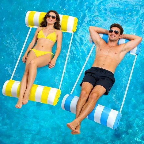 Hamaca inflable 4 en 1 de 2 piezas para adultos, colchón multifuncional para piscina y playa (azul y amarillo) (1/5)