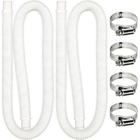 Tuyau de rechange pour filtre de piscine, 1,5 m avec 4 colliers de serrage métalliques, pour piscines hors sol, lot de 2 (transparent)