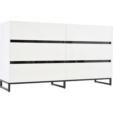 Aparador de salón de 140 x 39,5 x 78,5 cm con 6 cajones blanco y negro (1/5)