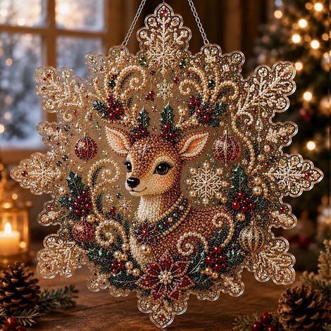 Fun Premium Christmas Pearl Diam Acrylic Diamond Painting Pendant - Reindeer -