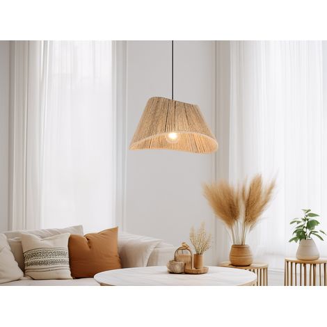 Große LED Pendelleuchte mit Lampenschirm geflochten aus Jute Natur, Ø 52cm
