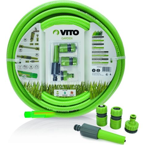 Tuyau d'arrosage 19mm 25m KIT PVC lance multi jet+ 2 raccords + nez de robinet VITO (1/4)