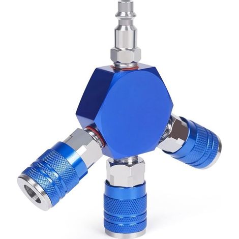 Distributeur d'air comprimé, raccord pour outil, 3 sorties, filetage 1/4 NPT, bleu (1/5)