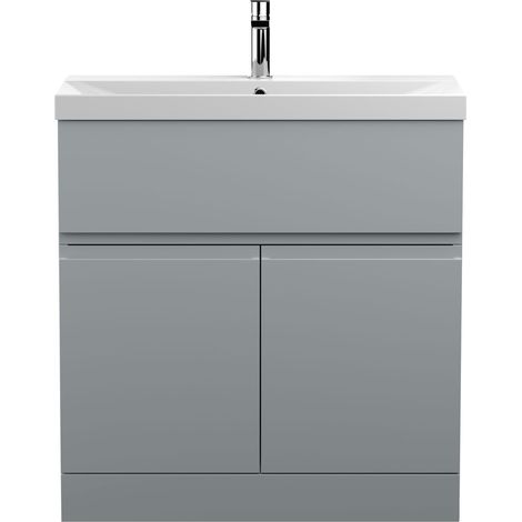 Hudson Reed Urban Floor Standing 2-Door Vanity Unit with Basin 3 Satin Grey - 800mm Wide (1/5)