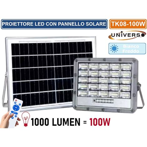 UNIVERSO TK08-100W FARO LED FLOODLIGHT 1000 LUMEN IP65 COLORE GRIGIO CON PANNELLO SOLARE E TELECOMANDO