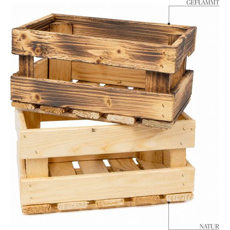 Holzkiste HENNE – Dekorative Aufbewahrungskiste aus Holz in Natur oder geflammt 30 x 20 x 15 cm