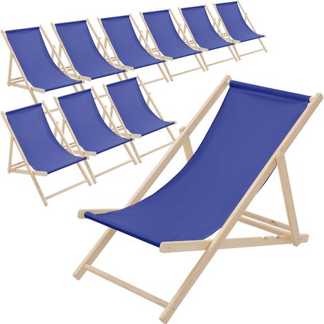ECD Germany 10er Set Liegestuhl klappbar, Blau, aus Holz, verstellbare Rückenlehne, 3 Positionen, bis 120 kg, Sonnenliege Gartenliege Strandliege Strandstuhl Holzklappstuhl, für Garten Balkon & Strand