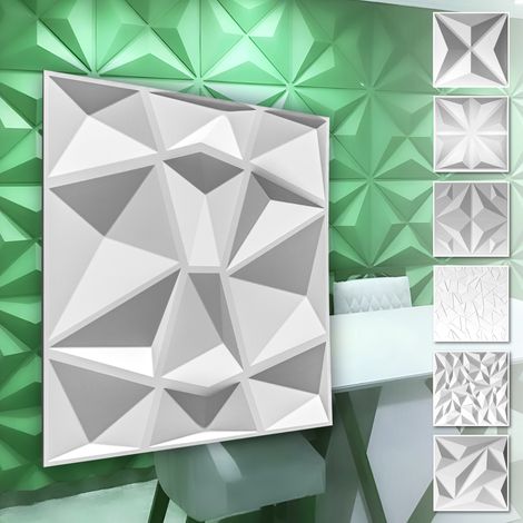Panneaux muraux 3D en plastique PVC - revêtement mural blanc avec aspect 3D - motifs Diamond: 2 m² 8 panneaux, HD094