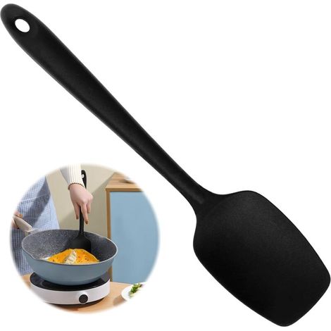Silicone Spoon Spatula: 250℃ Heat Resistant Seamless Flexible Rubber, for Mixing, Stirring and Scraping, BPA Free, Seamless Design, 28.3 cm, Black