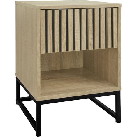 1-drawer contemporary wood effect bedside table Natural 40x40x55 cm - Lisbonne (1/5)