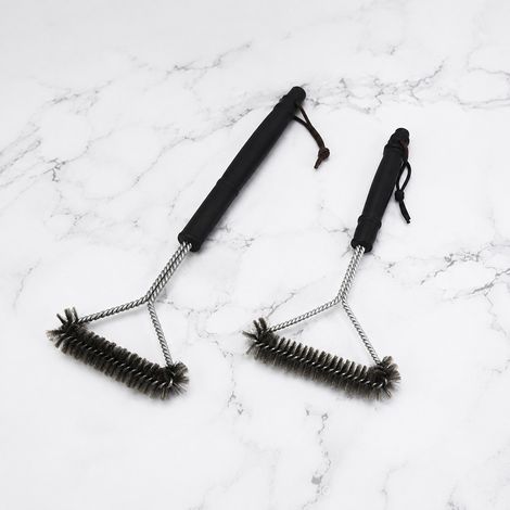 Lot de 2 brosses triangulaires pour barbecue, 12 et 17 pouces, poils acier inoxydable, manche PP (1/5)