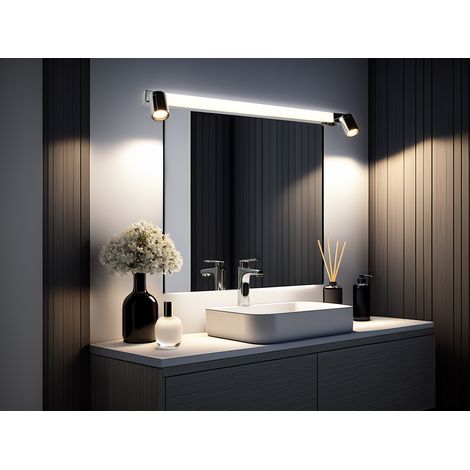 LED Bad Spiegelleuchte mit Schalter & 2 Spots Chrom inkl. GU10 LED, Breite 90cm (1/5)