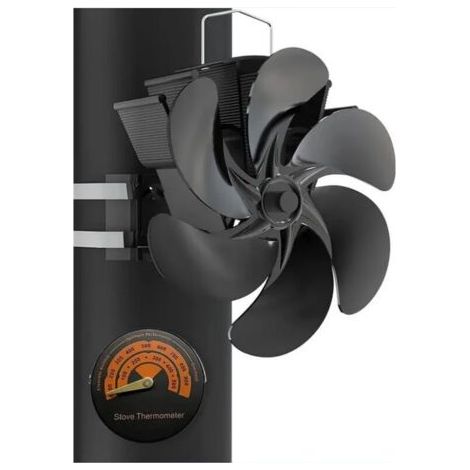Nazalus-Vente chaude-Ventilateur Poêle à Bois 6 Lames avec Thermomètre Ventilateur Cheminée Appareil de Chauffage Alimenté Fixé sur le Tuyau de Cheminée pour Foyer, Poele a Granule, Foyer à Bois (1/5)
