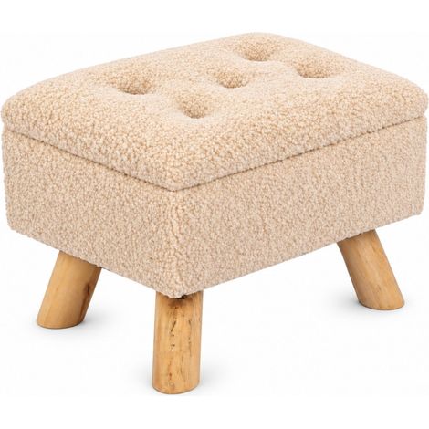 Relaxdays Taburete con almacenamiento teddy, 28 x 38 x 28 cm, mueble bouclé para recibidor, boho, tocador, beige (1/5)