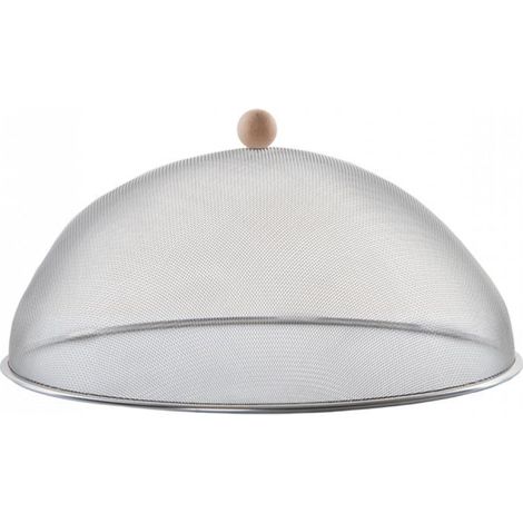 Ac-Deco – Cloche de table en inox 43 cm – Manche en bois de hêtre – Protection contre les insectes – Pour aliments et boissons (1/5)