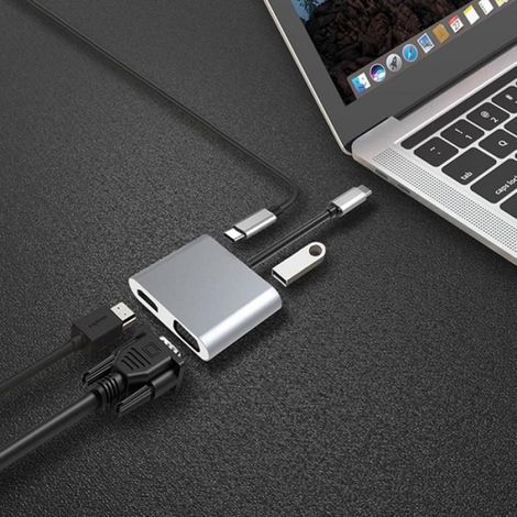 Hub USB - USB-A 3.0 5 Gbps - USB-C PD 100 W - Sortie HDTV 4K 30 Hz - Sortie VGA 1920x1080 - 61x45x16 mm (1/5)