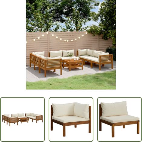 vidaXL Table basse - Salon de jardin 9 pcs avec coussin Bois d'acacia solide (1/5)