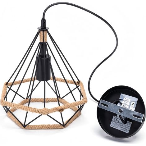 Suspension géométrique avec détail en corde, culot E27, style bohème pour la décoration intérieure (1/3)