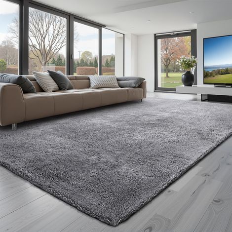 VEVOR Hochflor Teppich 3048x2438 mm, flauschiger Wohnzimmerteppich mit dreilagigem Material, 35 mm Florhöhe, für Wohnzimmer, Schlafzimmer, Loungebereich, fusselfrei und mit weich, grau